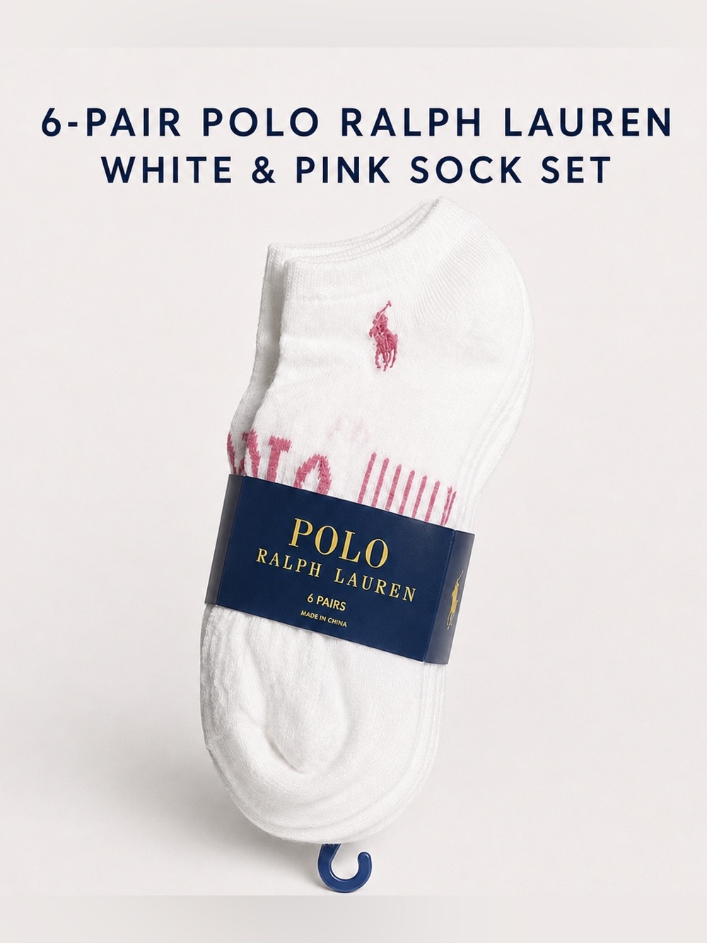 NWT Polo by Ralph Lauren White & Pink No-Show Sock Set Size 4-10